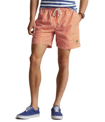 Polo Ralph Lauren Traveler Classic Fit Vertical Striped 5.75#double; Swim Trunks