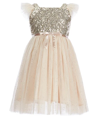 Popatu Little/Big Girls 2-8 Sequin-Bodice Flutter-Sleeve Glitter-Tulle Dress