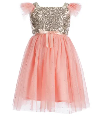 Popatu Little/Big Girls 2-8 Sequin-Bodice Flutter-Sleeve Glitter-Tulle Dress