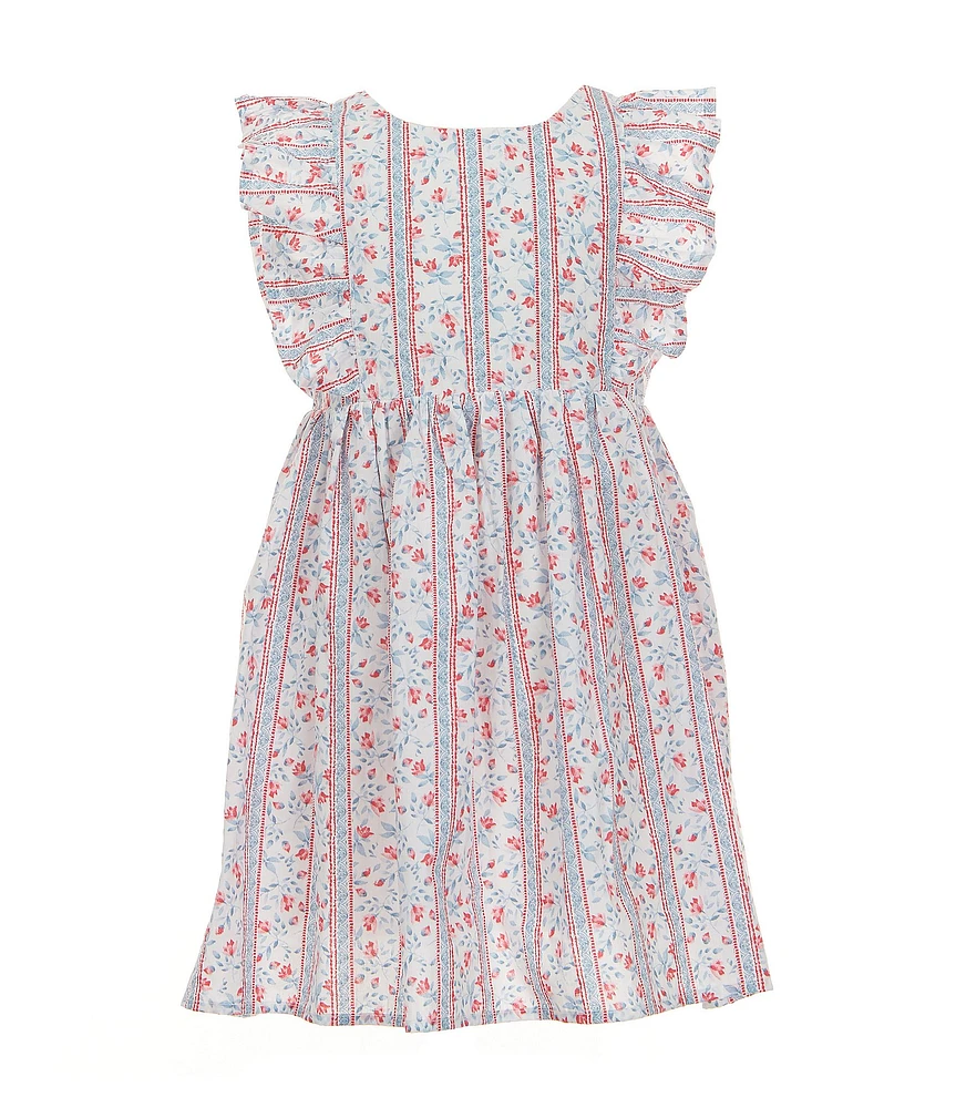 Popatu Little Girls 2-6X Flutter-Sleeve Mixed-Media-Printed Fit & Flare Dress