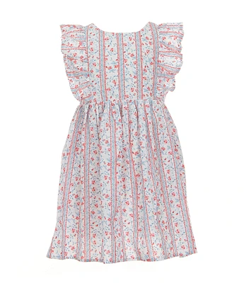 Popatu Little Girls 2-6X Flutter-Sleeve Mixed-Media-Printed Fit & Flare Dress