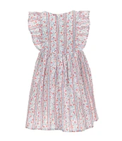 Popatu Little Girls 2-6X Flutter-Sleeve Mixed-Media-Printed Fit & Flare Dress