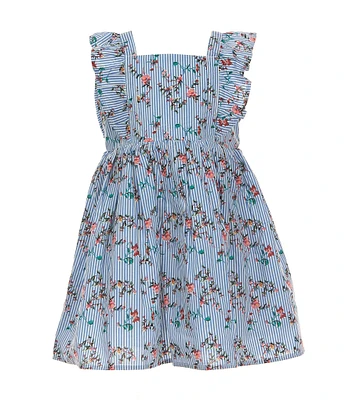 Popatu Little Girls 2-6X Flutter-Sleeve Striped/Floral-Printed Fit & Flare Dress