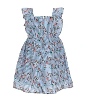 Popatu Little Girls 2-6X Flutter-Sleeve Striped/Floral-Printed Fit & Flare Dress