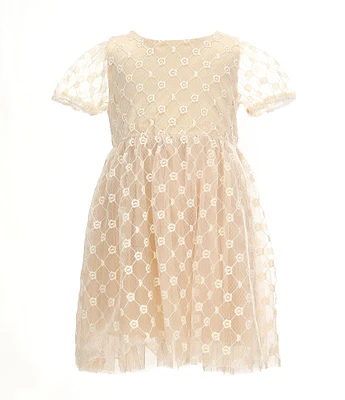 Popatu Little Girls 2-6X Short Sleeve Patterned-Lace Fit & Flare Dress