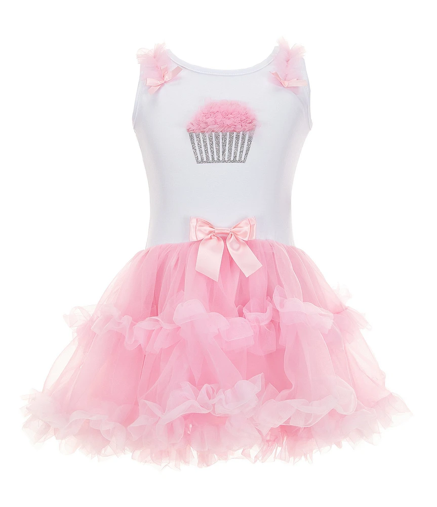 Popatu Little Girls 2T-6X Sleeveless Cupcake-Appliqued Tutu-Skirted Dress