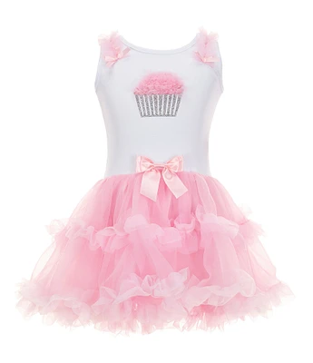 Popatu Little Girls 2T-6X Sleeveless Cupcake-Appliqued Tutu-Skirted Dress