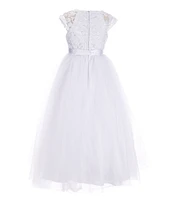Poppies and Roses Big Girls Cap Sleeve Jeweled Waist Lace-To-Tulle Dress