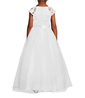 Poppies and Roses Big Girls Cap Sleeve Jeweled Waist Lace-To-Tulle Dress