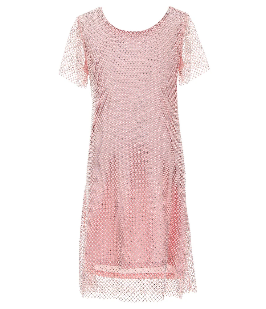 Poppies and Roses Big Girls 7-16 Short Sleeve Chain-Mesh Shift Dress