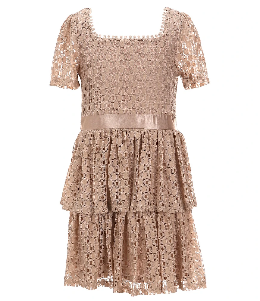 Poppies and Roses Big Girls 7-16 Short-Sleeve Lace Tiered Fit-And-Flare Dress