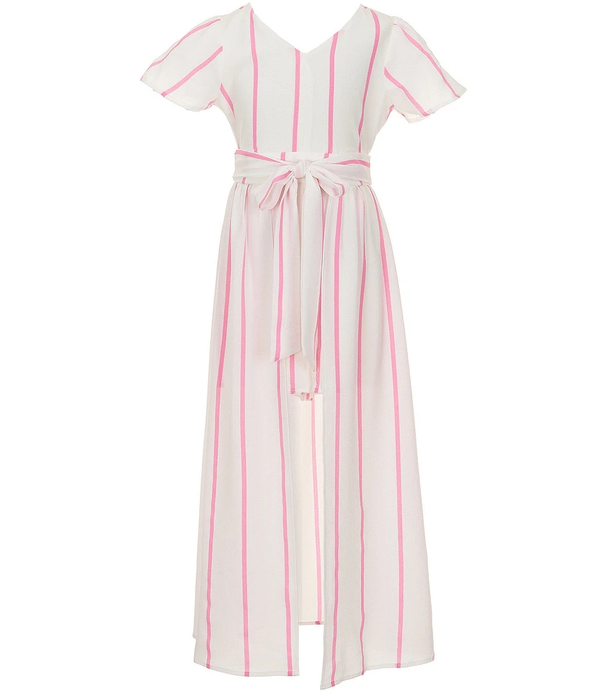 Poppies and Roses Big Girls 7-16 Short Sleeve Maxi Stripe Walk-Through Romper