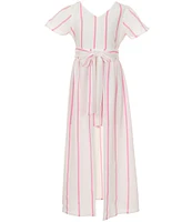 Poppies and Roses Big Girls 7-16 Short Sleeve Maxi Stripe Walk-Through Romper