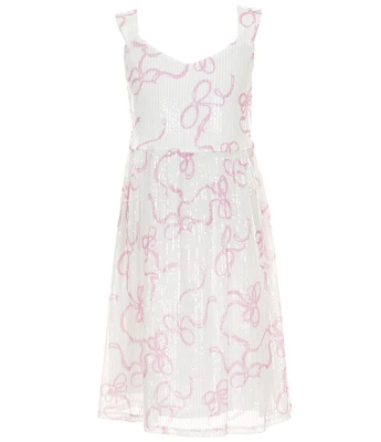 Poppies and Roses Big Girls Sleeveless Sequin Bow Print Dress