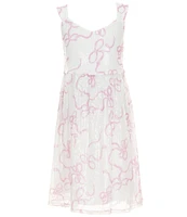 Poppies and Roses Big Girls Sleeveless Sequin Bow Print Dress