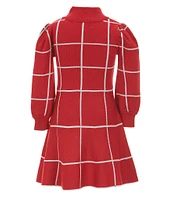 Poppies and Roses Little Girls 4-6X Long Sleeve Windowpane-Plaid Fit & Flare Dress