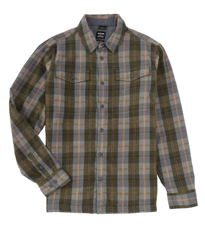 Prana Copper Skies Plaid Flannel Fleece Lined Long Sleeve Woven Shirt