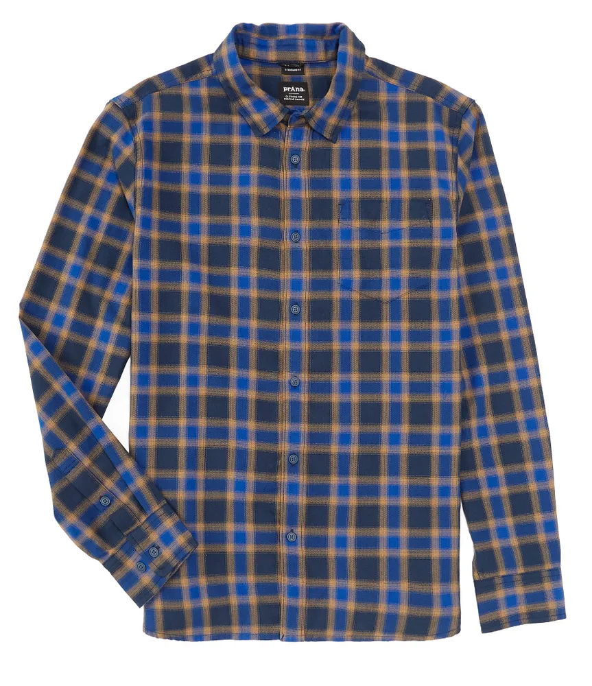 prAna Los Feliz Rich Sapphire Flannel Long-Sleeve Organic Materials Woven Shirt