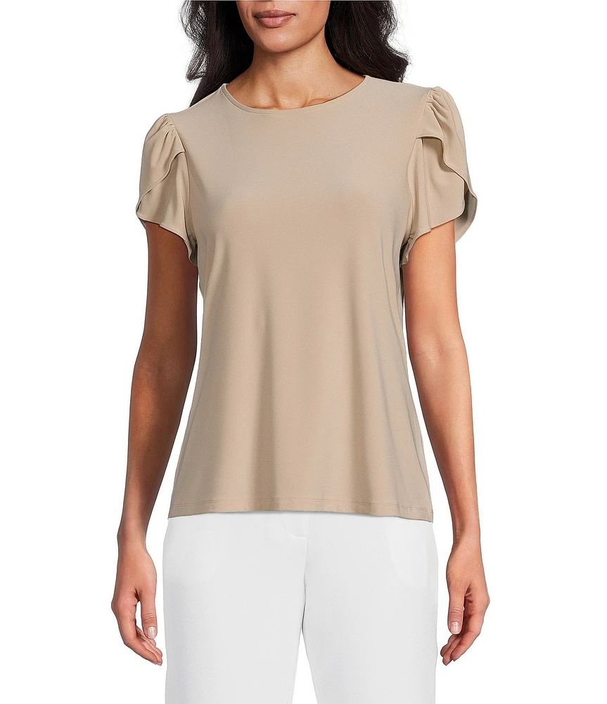 Preston & York Arianna Short Tulip Sleeve Crew Neck Knit Shirt