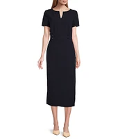 Preston & York Blake Split V-Neck Short Sleeve Midi Length Sheath Dress