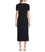 Preston & York Blake Split V-Neck Short Sleeve Midi Length Sheath Dress