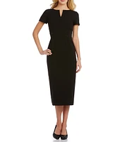 Preston & York Blake Split V-Neck Short Sleeve Midi Length Sheath Dress