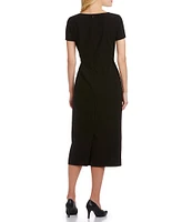 Preston & York Blake Split V-Neck Short Sleeve Midi Length Sheath Dress