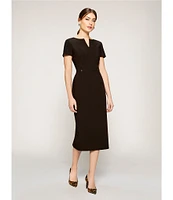 Preston & York Blake Split V-Neck Short Sleeve Midi Length Sheath Dress