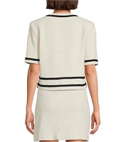 Preston & York Coordinating Brigid Knit Tweed Button Front Double Pocket Short Sleeve Jacket