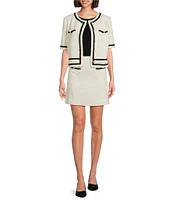 Preston & York Coordinating Brigid Knit Tweed Button Front Double Pocket Short Sleeve Jacket