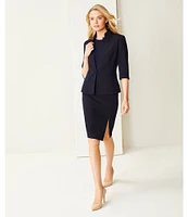 Preston & York Elsa Stretch Crepe 3/4 Sleeve Mandarin Collar Blazer