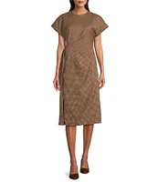 Preston & York Emberly Check Crew Neck Dropped Short Sleeve Tie Side Column Midi Dress