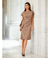 Preston & York Emberly Check Crew Neck Dropped Short Sleeve Tie Side Column Midi Dress