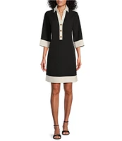 Preston & York Ethel 3/4 Sleeve Stretch Twill Shift Dress