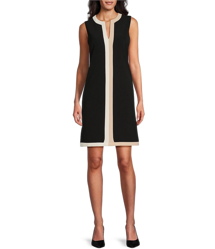 Preston & York Fallon Color Block Split V-Neck Sleeveless Pocketed Shift Dress