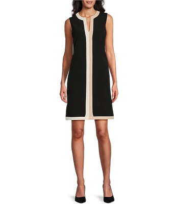 Preston & York Fallon Color Block Split V-Neck Sleeveless Pocketed Shift Dress