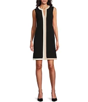 Preston & York Fallon Color Block Split V-Neck Sleeveless Pocketed Shift Dress