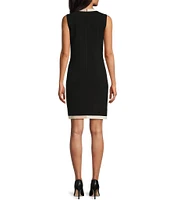 Preston & York Fallon Color Block Split V-Neck Sleeveless Pocketed Shift Dress