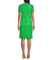 Preston & York Felicia Lace Short Sleeve Crew Neck Knee Length Sheath Dress