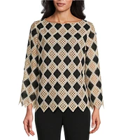 Preston & York Fran Novelty Crochet Long Sleeve Blouse