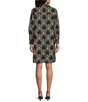 Preston & York Hera Fall Palm Print Shirting Point Collar V-Neck Long Sleeve Above the Knee Shift Dress