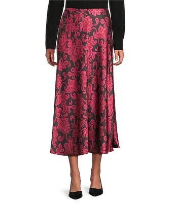 Preston & York Janet Printed Satin Coordinating A-Line Skirt