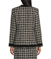 Preston & York Janice Wool Blend Metallic Tweed Fringe V-Neck Long Sleeve Button Front Coordinating Cardigan Coat