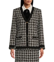 Preston & York Janice Wool Blend Metallic Tweed Fringe V-Neck Long Sleeve Button Front Coordinating Cardigan Coat