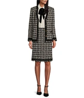 Preston & York Janice Wool Blend Metallic Tweed Fringe V-Neck Long Sleeve Button Front Coordinating Cardigan Coat