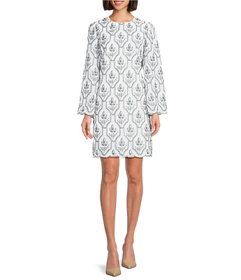 Preston & York Jeanne Embroidered Round Neck Long Sleeve Sheath Dress