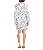 Preston & York Jeanne Embroidered Round Neck Long Sleeve Sheath Dress