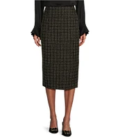 Preston & York Jennie Tweed High Rise Column Pencil Back Split Hem Midi Coordinating Skirt