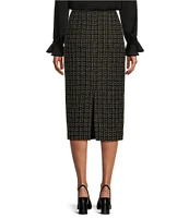 Preston & York Jennie Tweed High Rise Column Pencil Back Split Hem Midi Coordinating Skirt