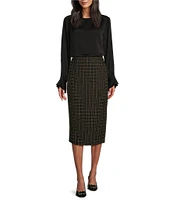 Preston & York Jennie Tweed High Rise Column Pencil Back Split Hem Midi Coordinating Skirt